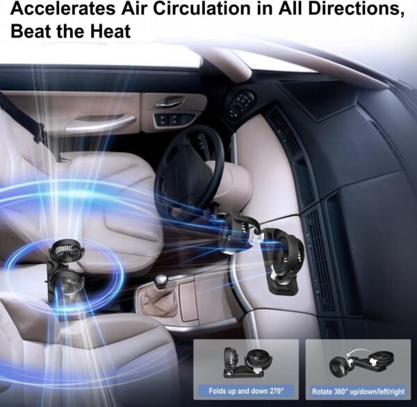 Car Fan - Dual Head USB Fan for Car, (2024 Upgraded) Car Fan...